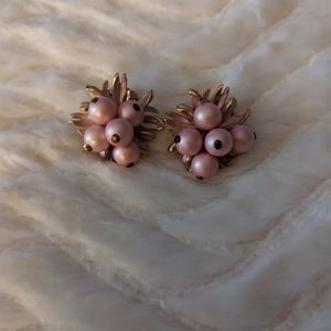 Vintage Pink Pearl-like Cluster Earrings
